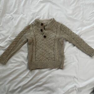 Cat & Jack oatmeal cable knit, button collar pullover Henley sweater, size 5T